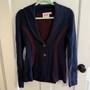 Anthropologie Rosie Neira Navy Burgundy Cardigan Blazer S Preppy Dark Academia
